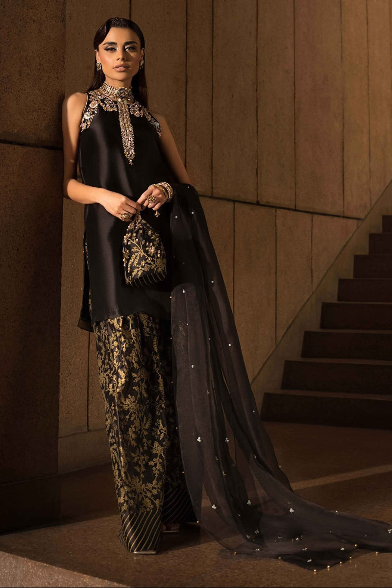 LAAM – Most Demanding Soft Shamooz Silk Addawork Outfit Worn by Sadaf Kanwal with Chiffon Handwork Dupatta