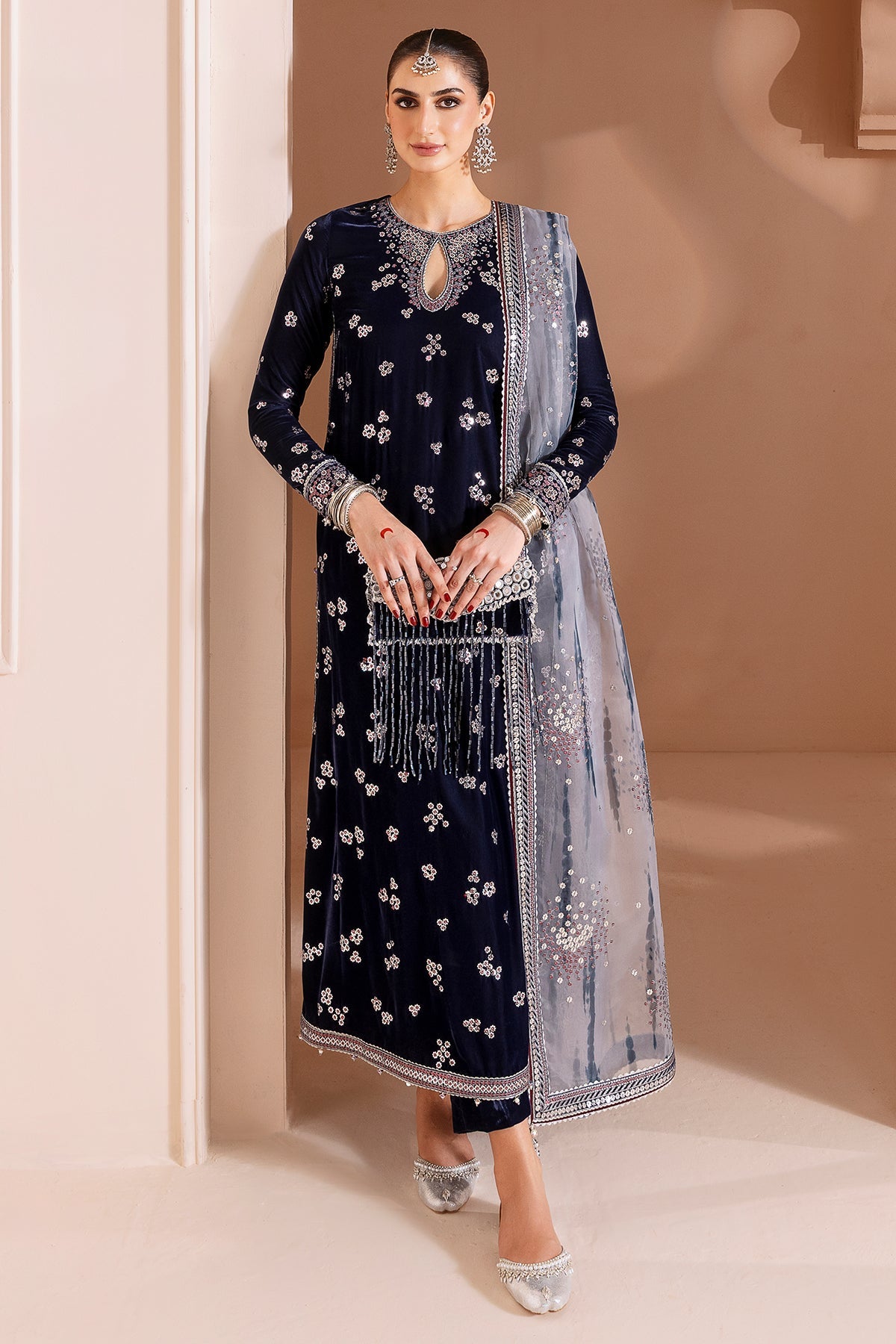 03-PIECE EMBROIDERED VELVET SUIT READY TO WEAR