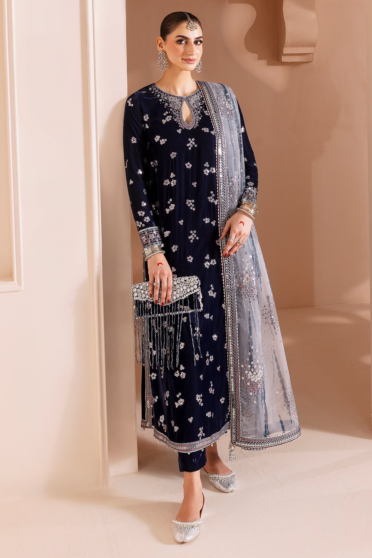 03-PIECE EMBROIDERED VELVET SUIT READY TO WEAR