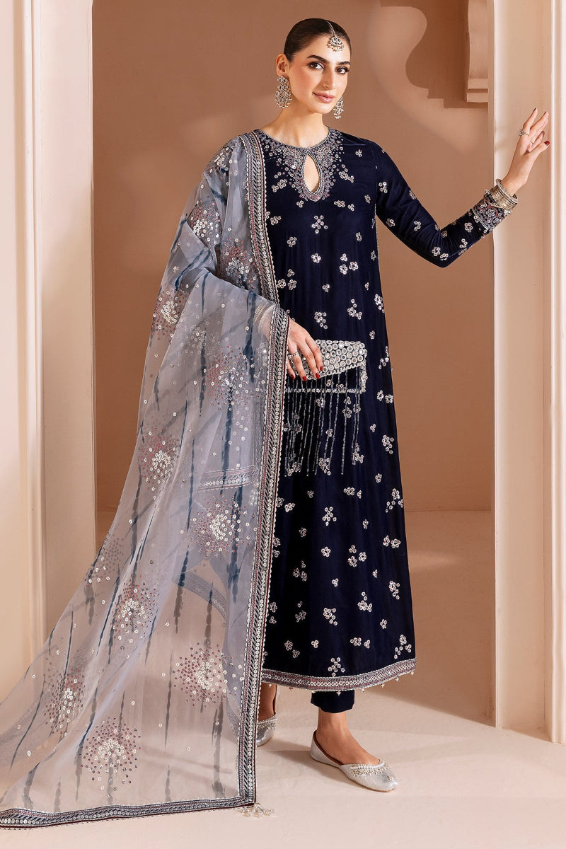 03-PIECE EMBROIDERED VELVET SUIT READY TO WEAR