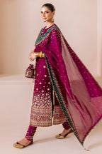 03-Piece Plain Velvet Embroidered Suit With Chiffon Dupatta