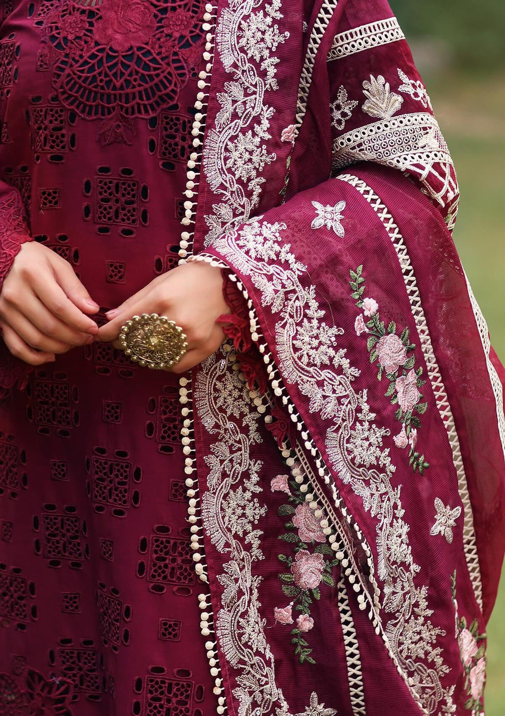 03-Piece Heavy Embroidered Chikankari Lawn Dress Ready To Wear