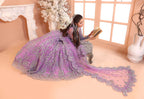 Pastel Lilac & Sparkling Silver: Embroidered Net Bridal Lenge Choli | Ready To Wear