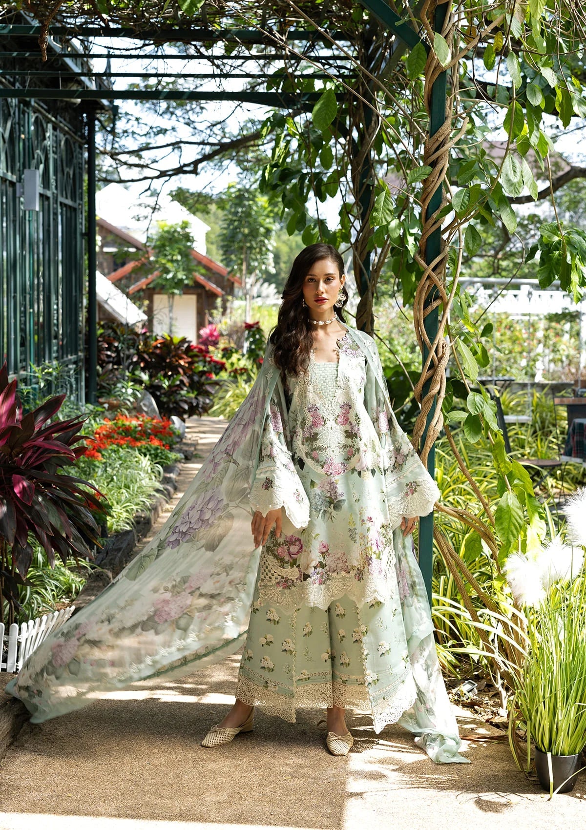 Mint Meadow Blossom: Printed Lawn Suit With Embroidery | Ready To Wear