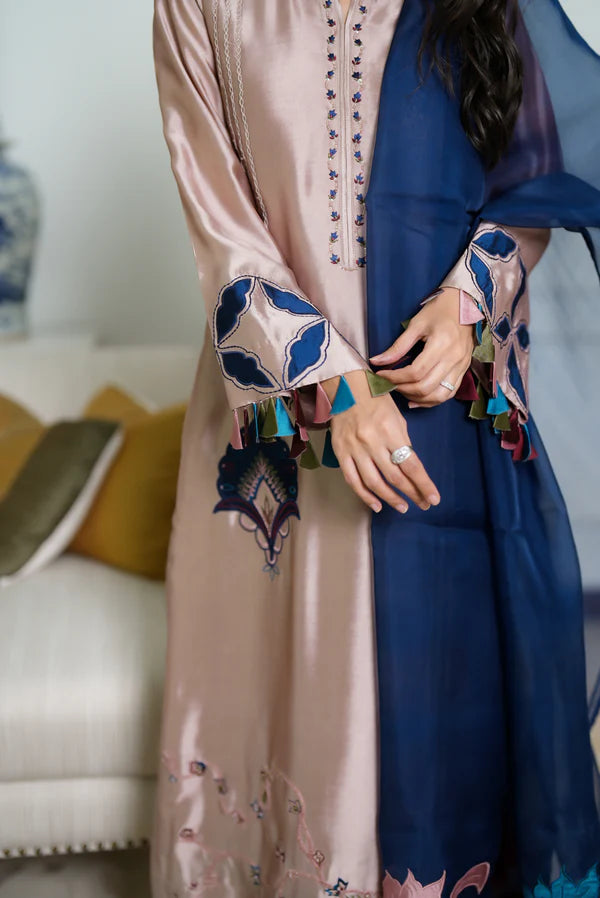 03-Piece Shamoz Silk With Embroidery - Ready To Wear
