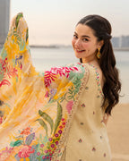 The Oasis Flora: Embroidered Cotton Suit & Vibrant Dupatta | Ready To Wear