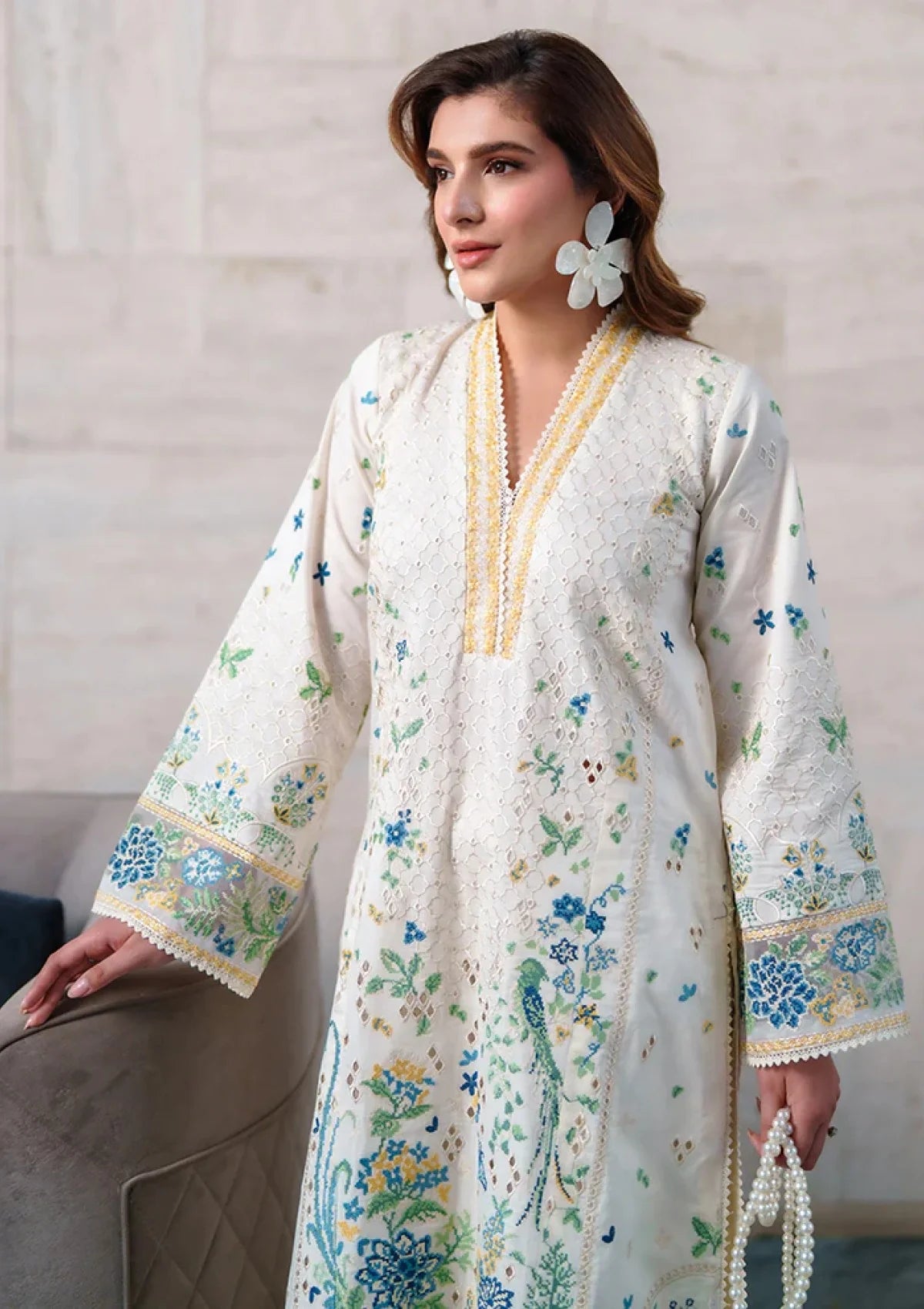 03-Piece Embroidered Lawn Suit With Silk Dupatta | Ready To Wear