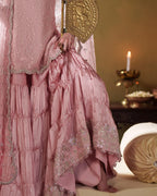 Dusty Rose: Embroidered Chiffon Suit With Silk Gharara | Ready To Wear