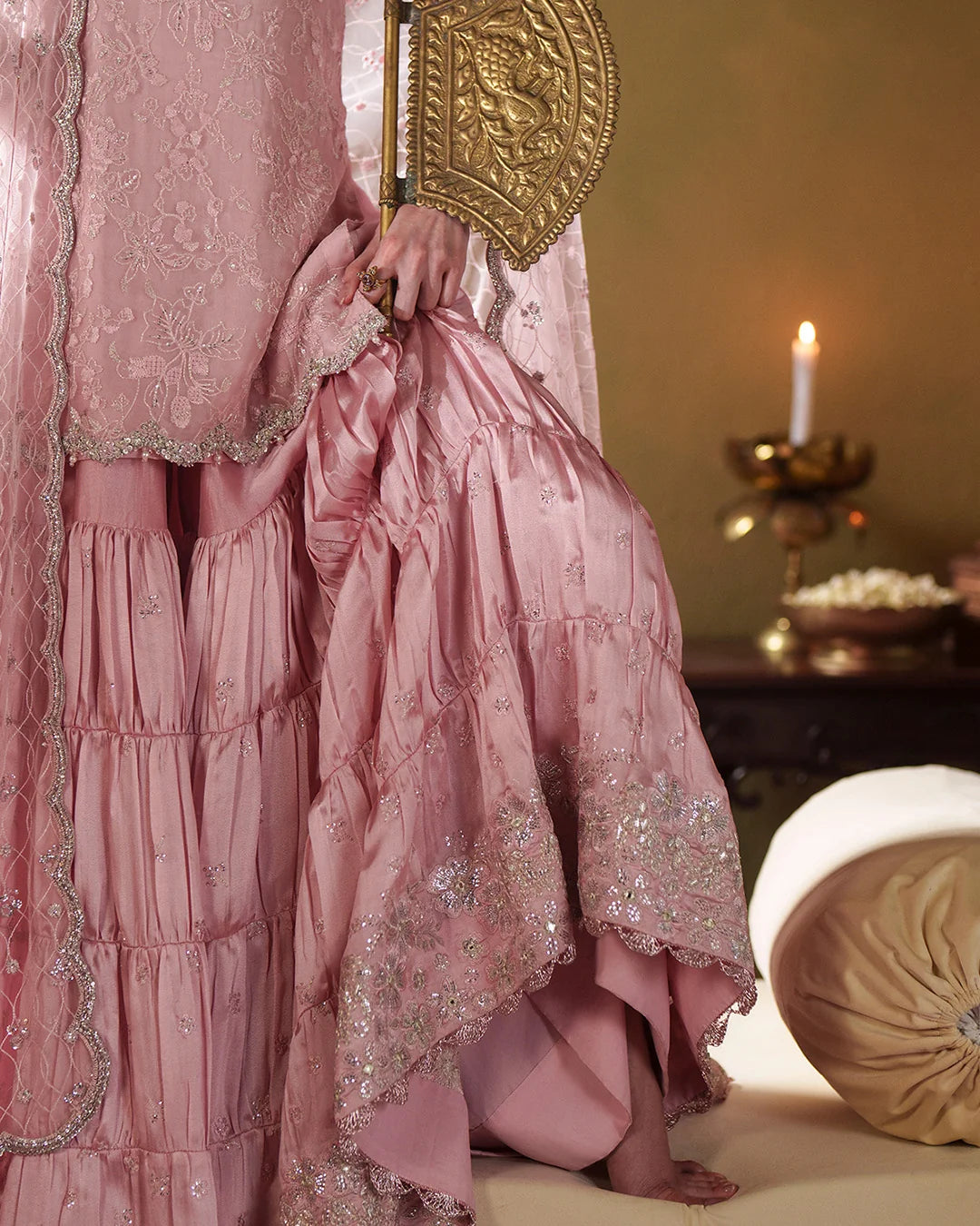 Dusty Rose: Embroidered Chiffon Suit With Silk Gharara | Ready To Wear