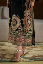 Black Kashmiri Royale: Charmoush Embroidered Silk Kaftan | Ready To Wear