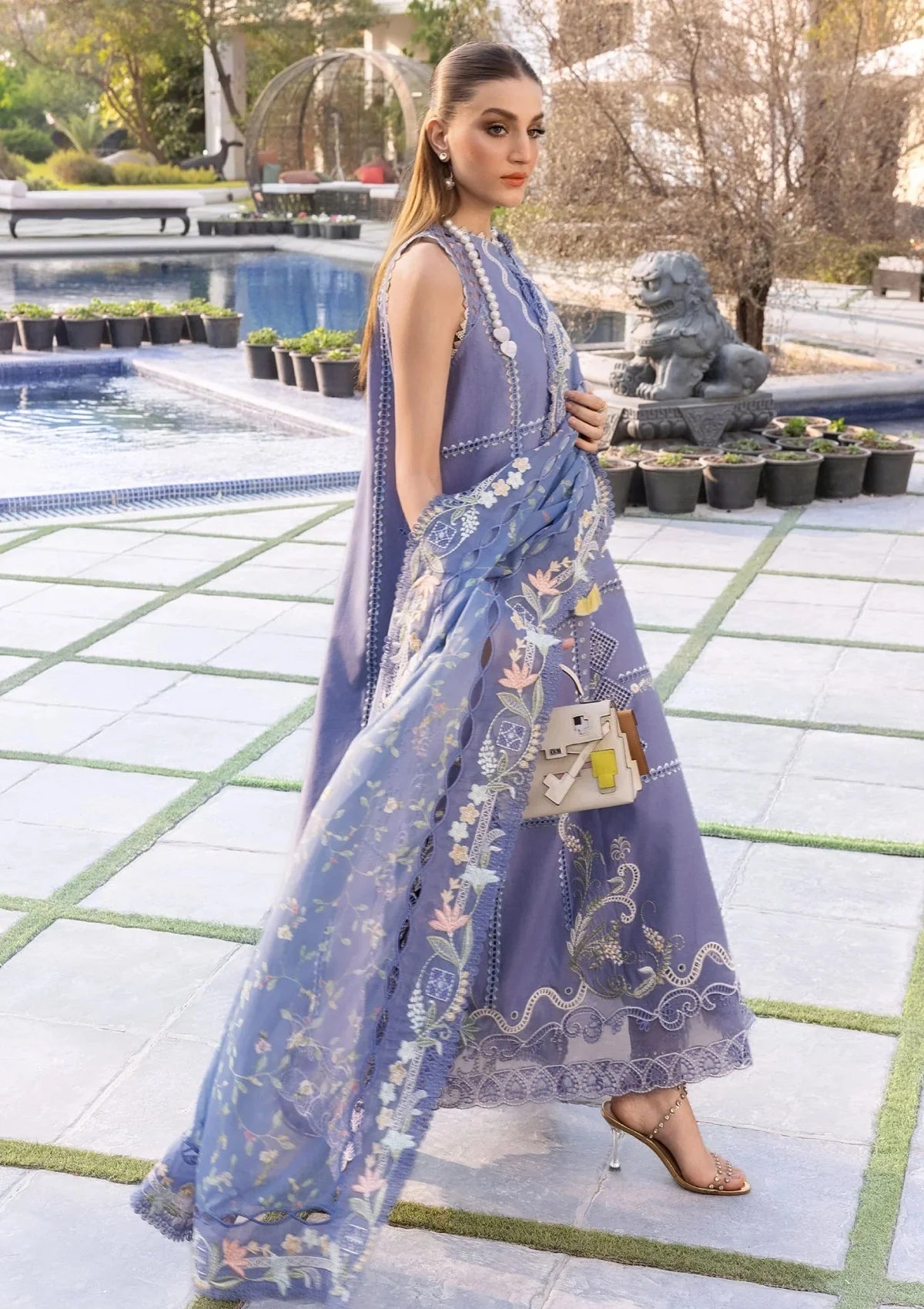 03-Piece Embroidered Lawn Suit With Printed Silk Dupatta | Ready To Wear