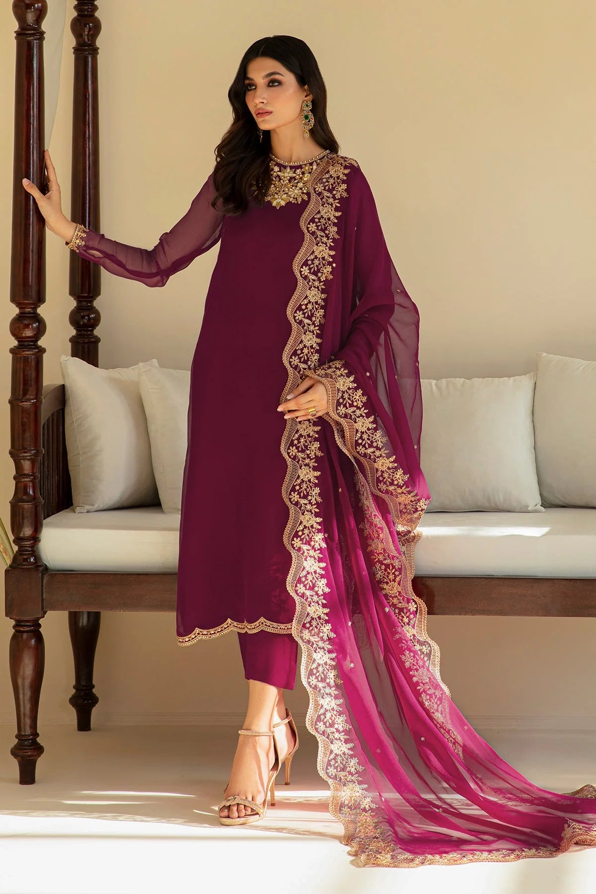 3  Piece Stitched Chiffon suit - Ready to Wear