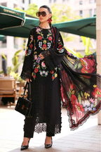 Deep Noir & Multi-Colour: Embroidered Lawn Suit With Printed Silk Dupatta | Ready To Wear
