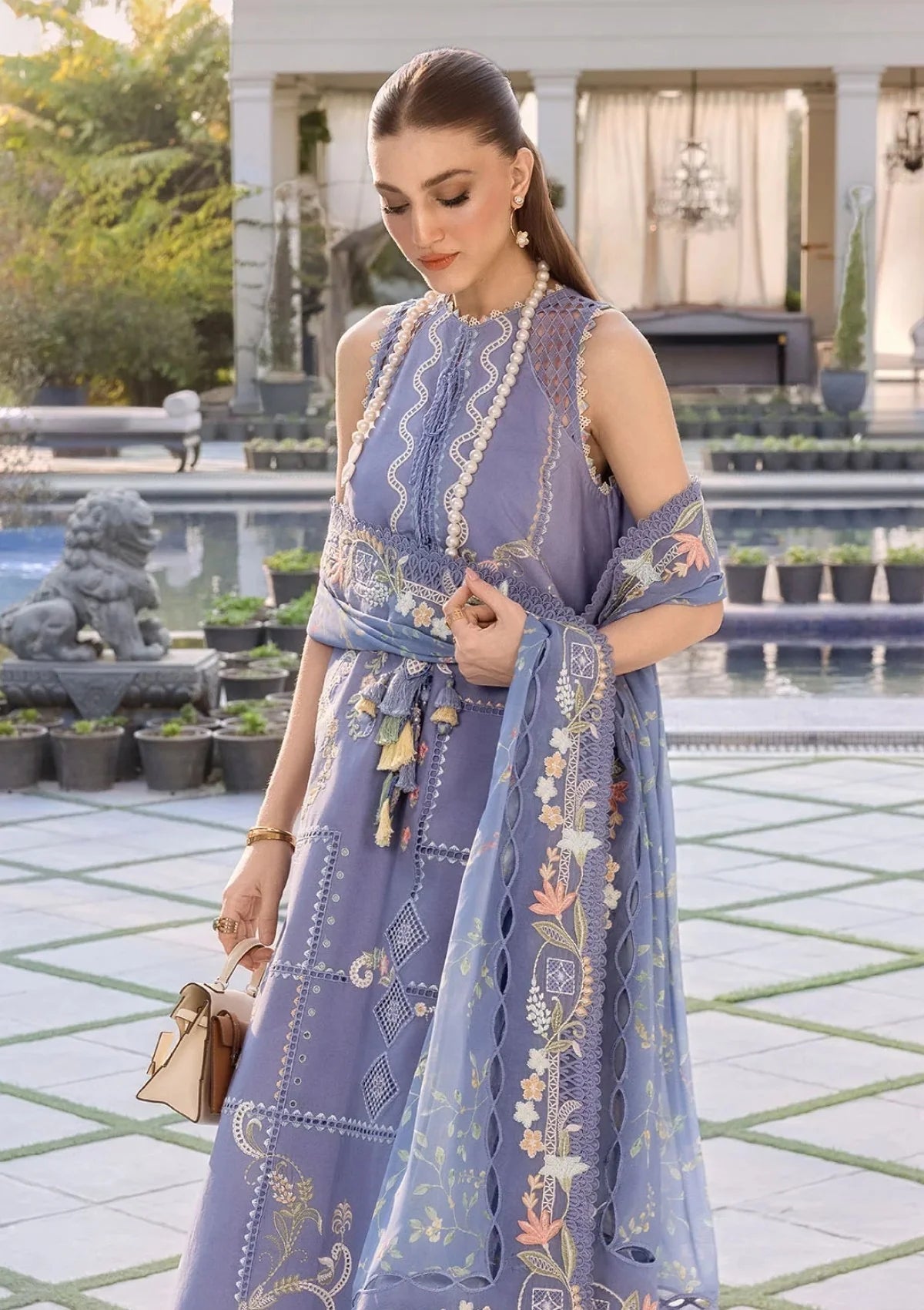 03-Piece Embroidered Lawn Suit With Printed Silk Dupatta | Ready To Wear
