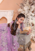 Pastel Lilac & Sparkling Silver: Embroidered Net Bridal Lenge Choli | Ready To Wear