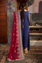 The Royal Sapphire: Heavy Embroidered Chiffon Suit | Ready To Wear