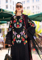 Deep Noir & Multi-Colour: Embroidered Lawn Suit With Printed Silk Dupatta | Ready To Wear