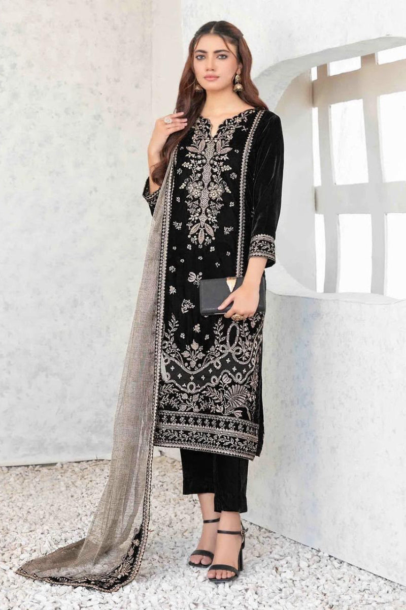 Black Velvet Suit with Mysoori Dupatta 3piece suite | Ready To Wear