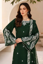 Deep Green: Embroidered Chiffon Suit | Ready To Wear