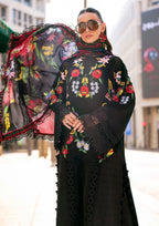 Deep Noir & Multi-Colour: Embroidered Lawn Suit With Printed Silk Dupatta | Ready To Wear