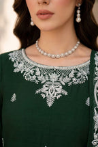 Deep Green: Embroidered Chiffon Suit | Ready To Wear