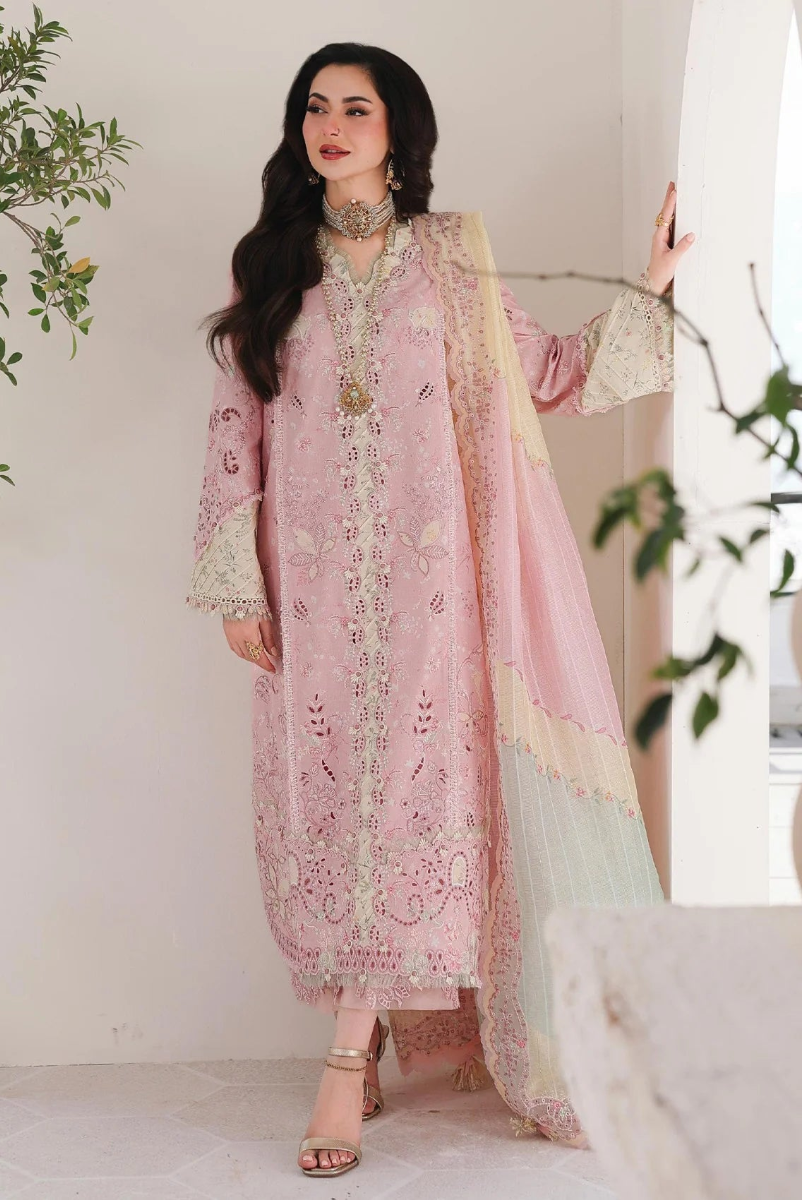03-Piece Embroidered Lawn Suit With Organza Dupatta | Ready To Wear