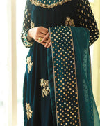 03-Piece Velvet Embroidered Suit With Organza Dupatta