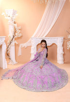 Pastel Lilac & Sparkling Silver: Embroidered Net Bridal Lenge Choli | Ready To Wear