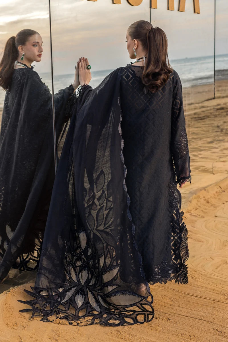 Noir Elegance: Embroidered Jacquard Lawn Suit With Chiffon Dupatta | Ready To Wear