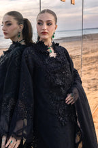 Noir Elegance: Embroidered Jacquard Lawn Suit With Chiffon Dupatta | Ready To Wear