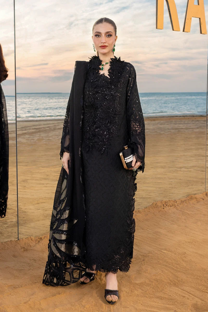 Noir Elegance: Embroidered Jacquard Lawn Suit With Chiffon Dupatta | Ready To Wear