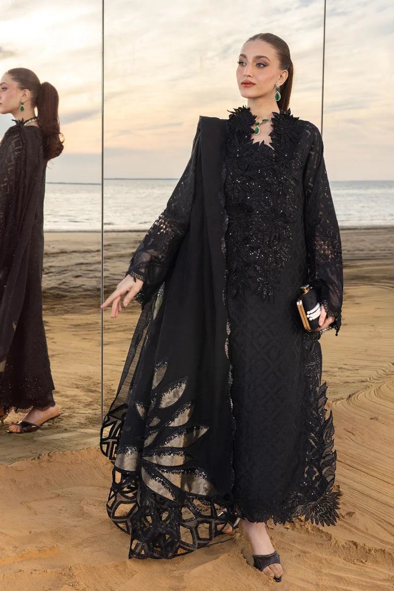 Noir Elegance: Embroidered Jacquard Lawn Suit With Chiffon Dupatta | Ready To Wear