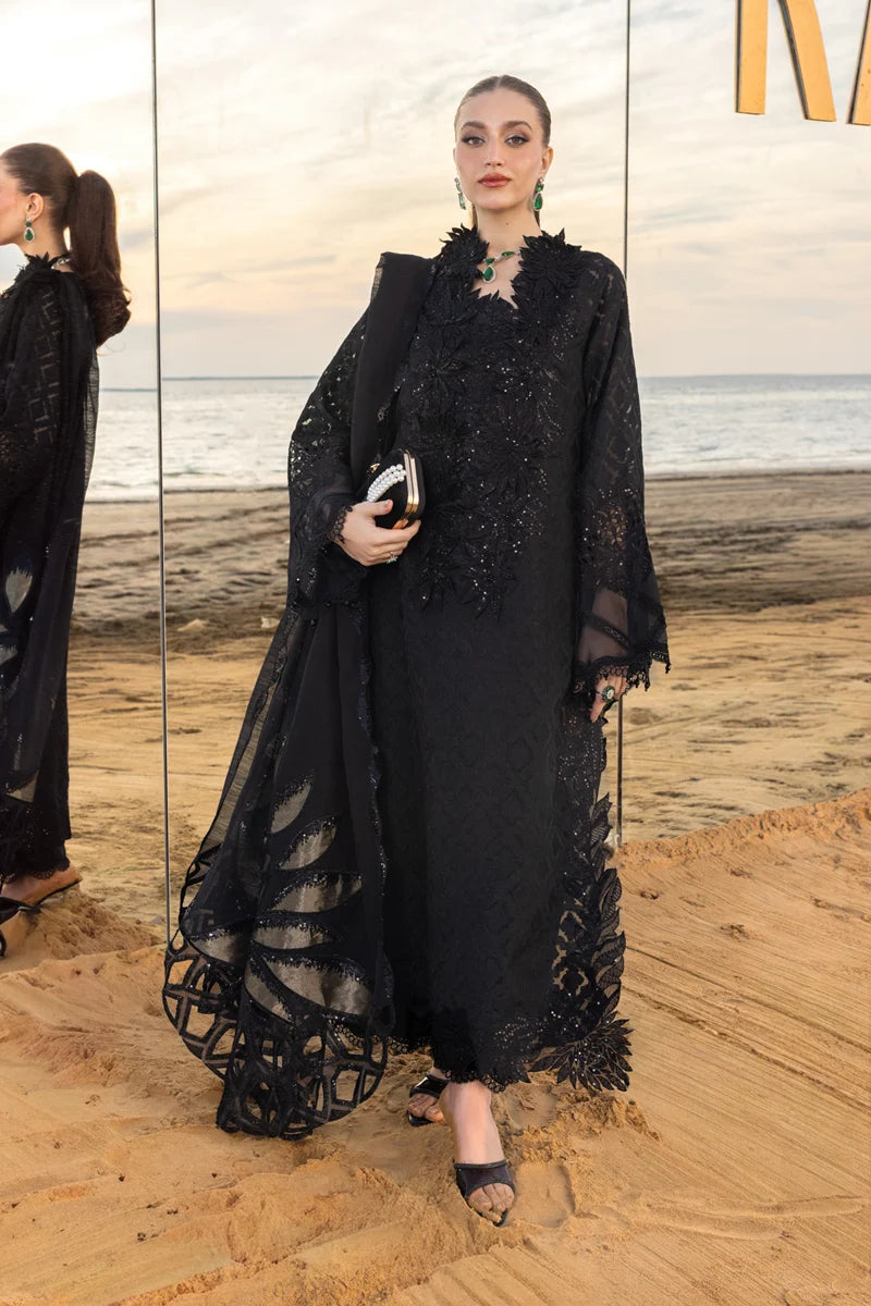 Noir Elegance: Embroidered Jacquard Lawn Suit With Chiffon Dupatta | Ready To Wear