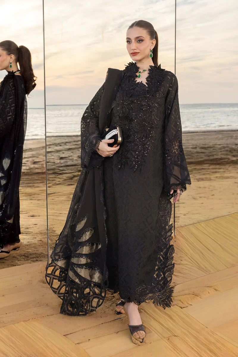 Noir Elegance: Embroidered Jacquard Lawn Suit With Chiffon Dupatta | Ready To Wear