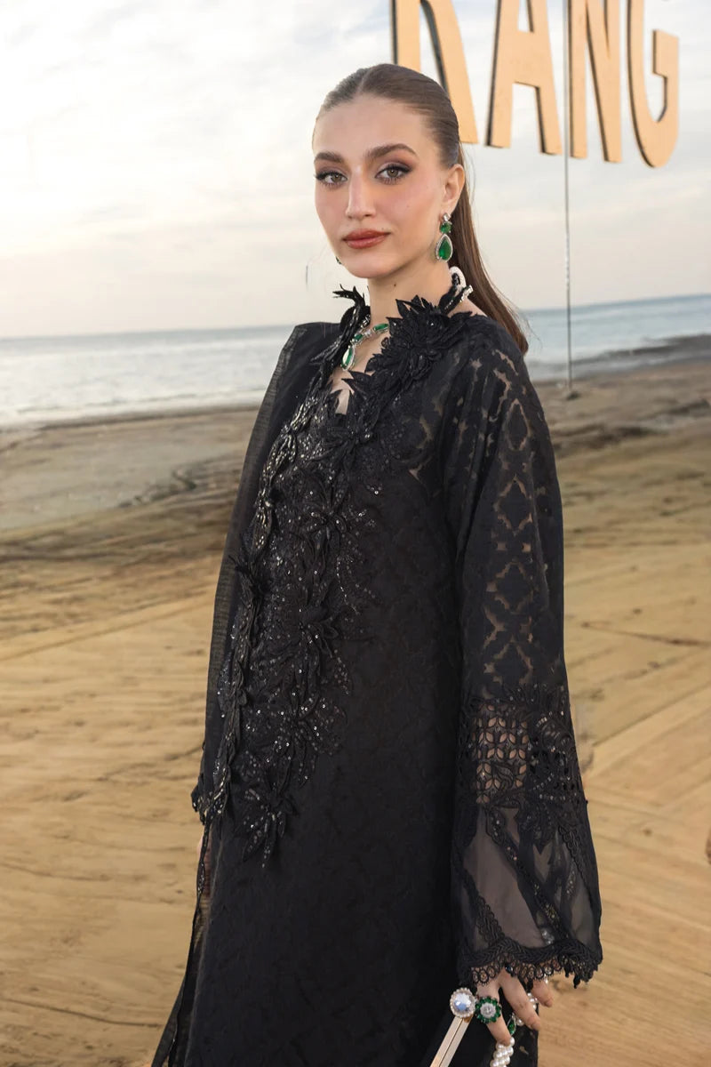 Noir Elegance: Embroidered Jacquard Lawn Suit With Chiffon Dupatta | Ready To Wear