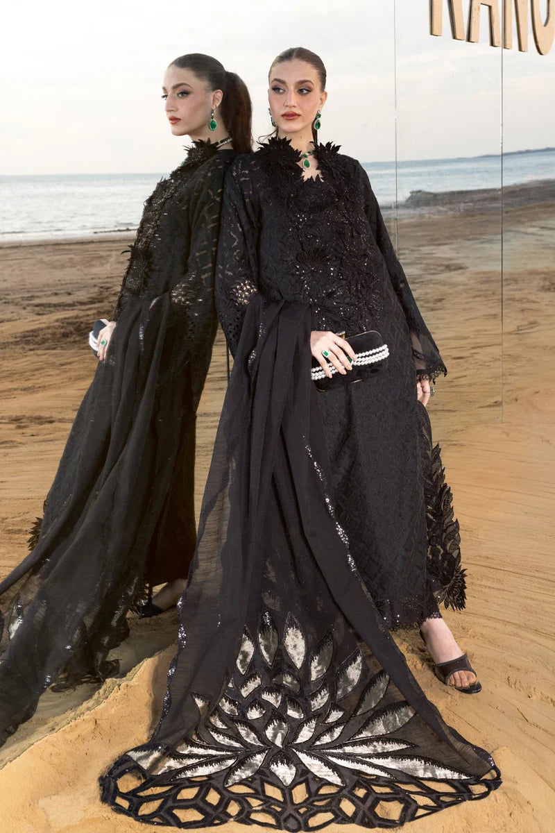 Noir Elegance: Embroidered Jacquard Lawn Suit With Chiffon Dupatta | Ready To Wear