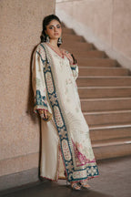 Ivory Oasis: 02-Piece Botanical Embroidered Silk Kaftan | Ready To Wear