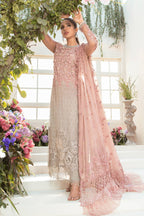 Dusty Rose Pink & Ash Taupe: Embroidered Chiffon Suit | Ready To Wear