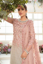 Dusty Rose Pink & Ash Taupe: Embroidered Chiffon Suit | Ready To Wear