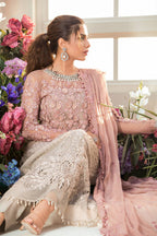 Dusty Rose Pink & Ash Taupe: Embroidered Chiffon Suit | Ready To Wear