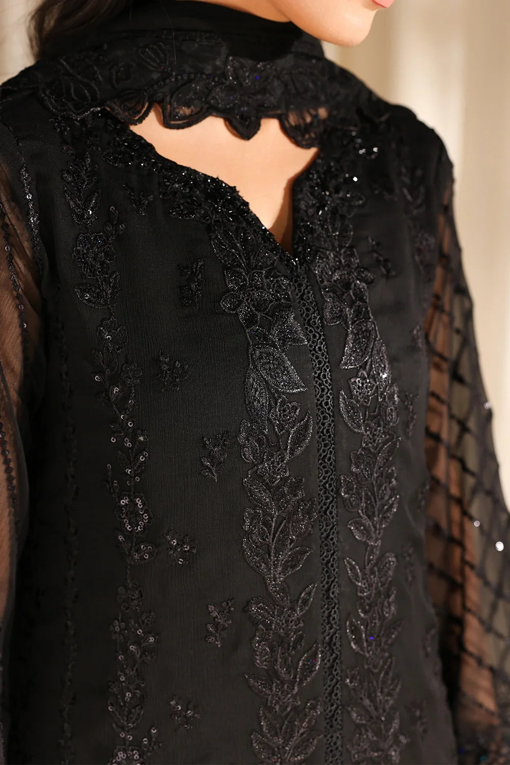 Midnight Noir: Embroidered Chiffon Suit | Ready To Wear