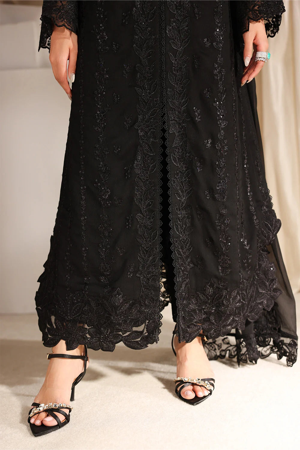 Midnight Noir: Embroidered Chiffon Suit | Ready To Wear