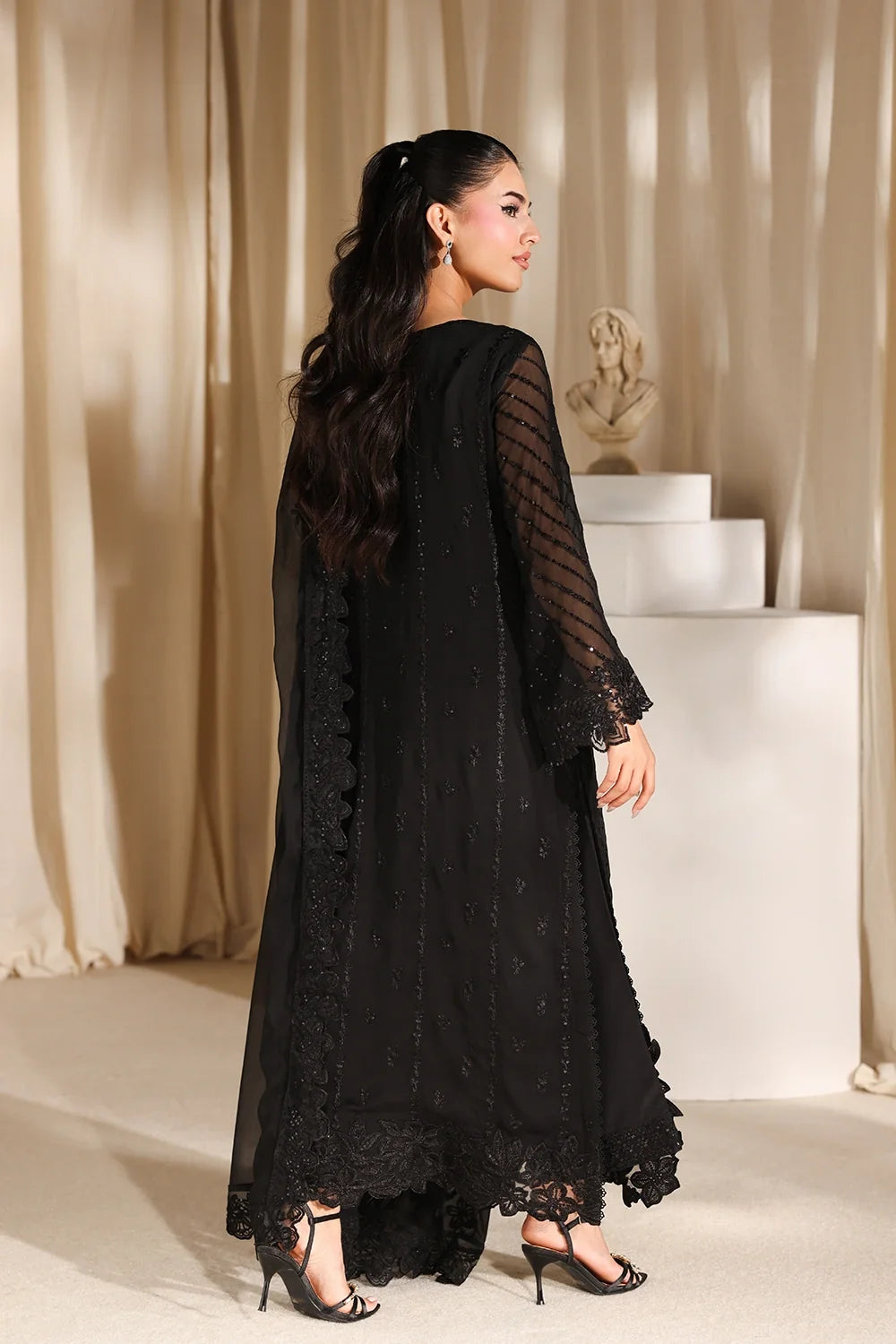 Midnight Noir: Embroidered Chiffon Suit | Ready To Wear