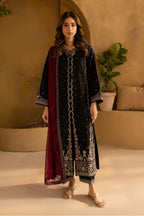 Noir & Burgundy Accent: Cotton Silk Suit With Chiffon Dupatta | Ready To Wear