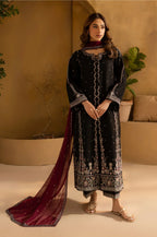 Noir & Burgundy Accent: Cotton Silk Suit With Chiffon Dupatta | Ready To Wear