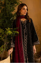 Noir & Burgundy Accent: Cotton Silk Suit With Chiffon Dupatta | Ready To Wear
