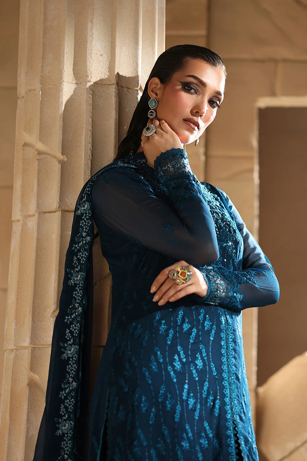 03-Piece Chiffon Suit With Embroidery- Ready To Wear