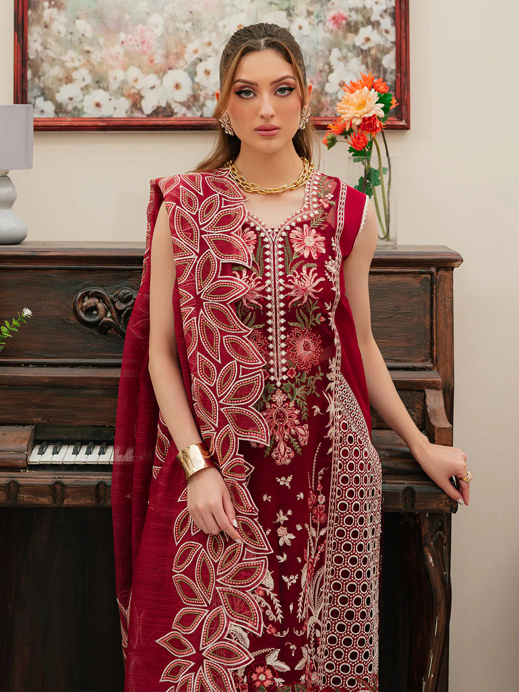 03-Piece Embroidered Lawn Suit With Net Dupatta | Ready To Wear