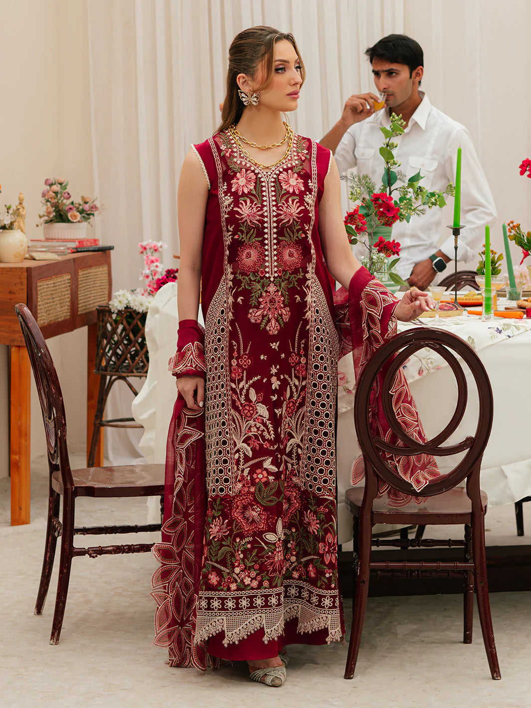 03-Piece Embroidered Lawn Suit With Net Dupatta | Ready To Wear