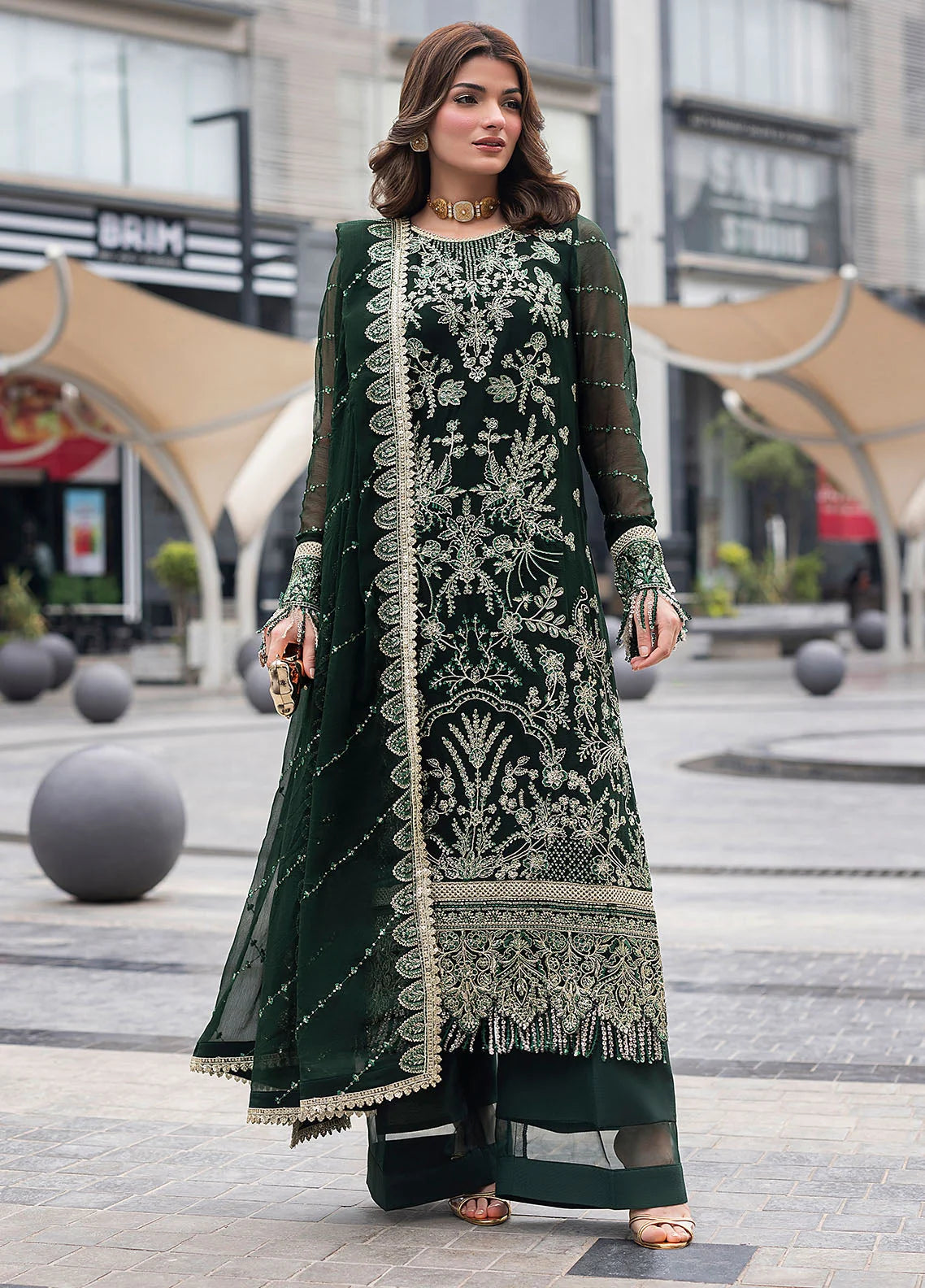 03-Piece Heavy Embroidered Chiffon Long Shirt Suit | Ready To Wear